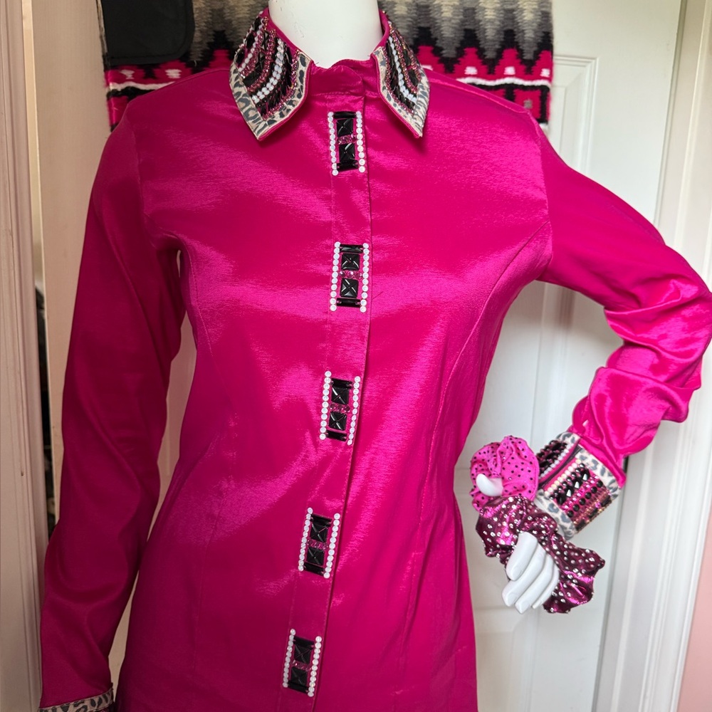Vibrant Pink Button-Up Shirt with Embellished Details